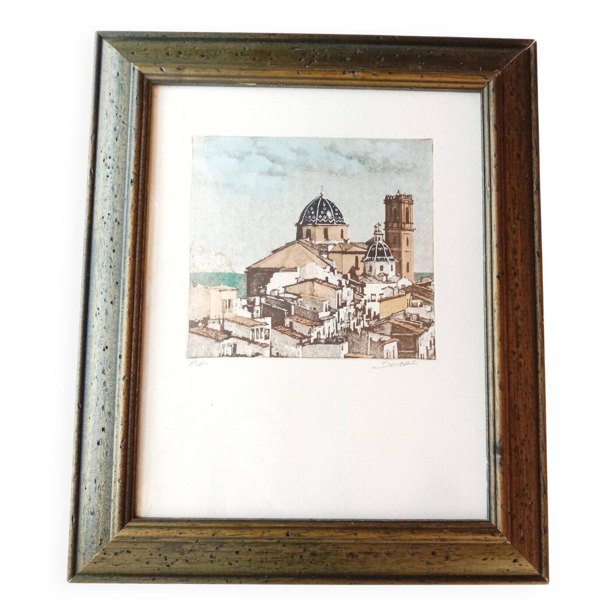 Altea in Spain, View of the Church, Etching