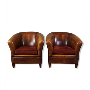 Set de 2 fauteuils club en cuir