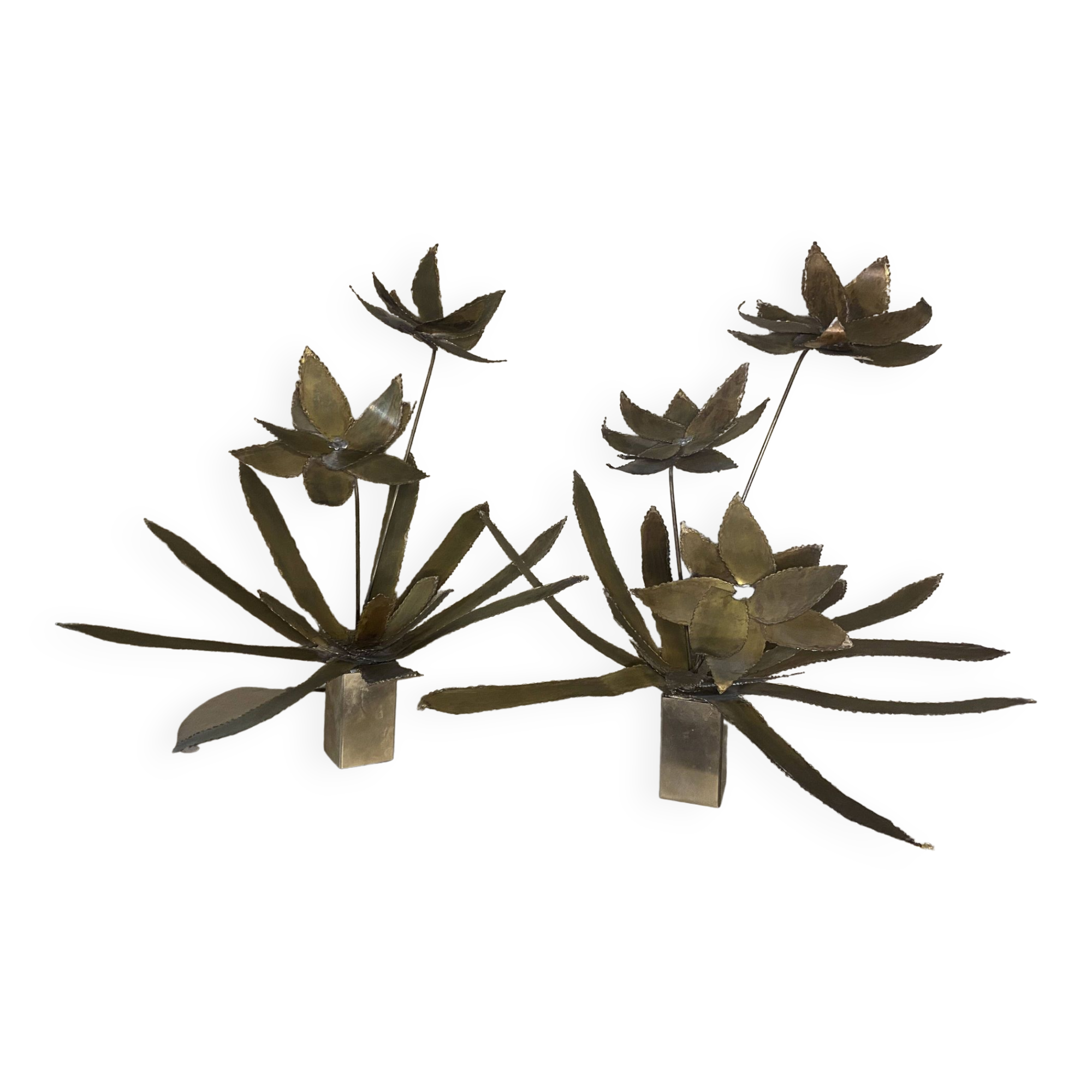 Pair of brass flower bouquets 1970