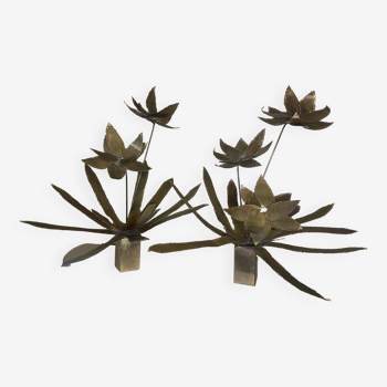 Pair of brass flower bouquets 1970