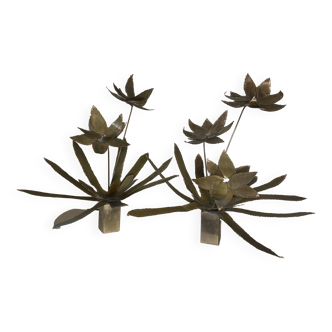 Pair of brass flower bouquets 1970