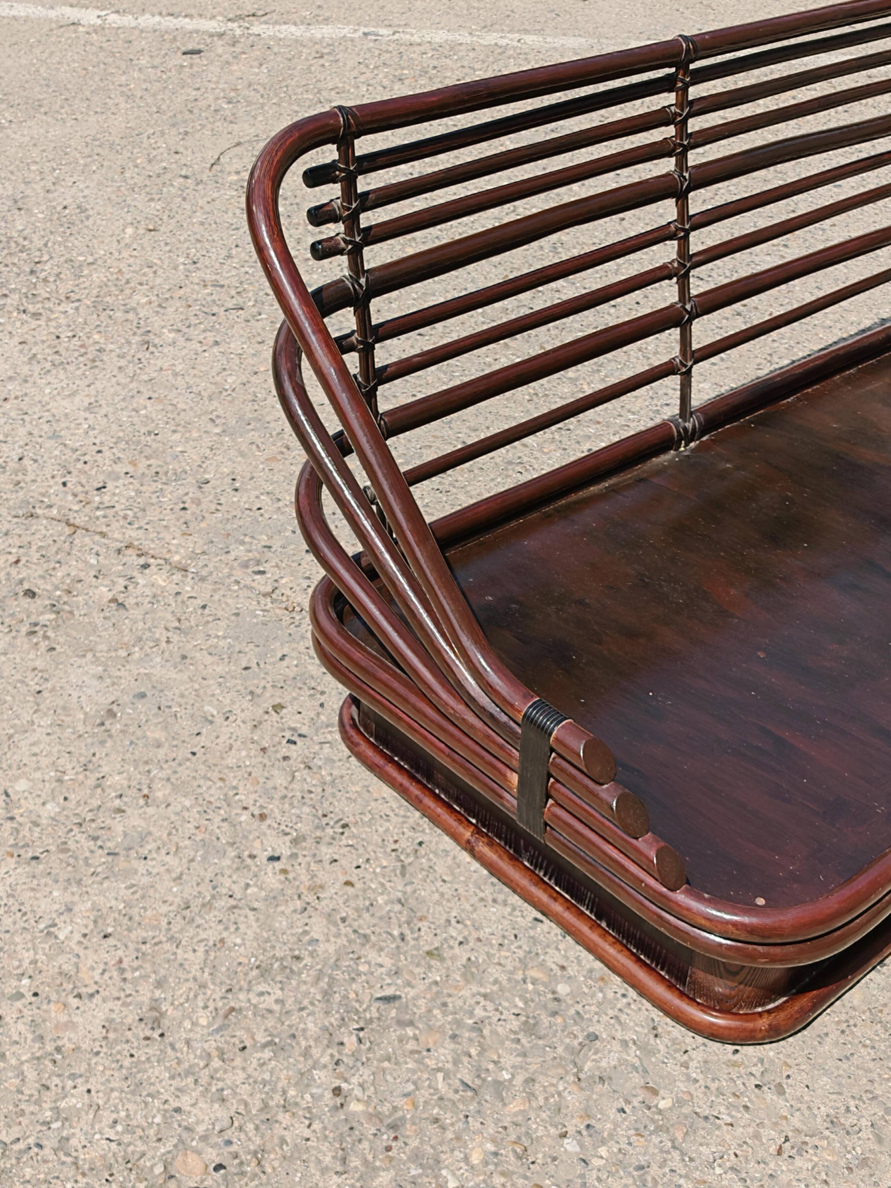 Canapé Mid Century Modern en bambou et cuir par Vivai del Sud