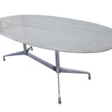 Eames "Segmented" oval table in white marble with stainless steel base, H. Miller 70s