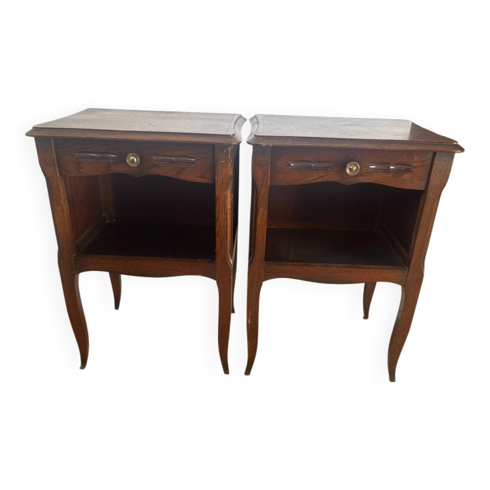 Pair of antique wooden bedside tables