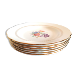 6 dessert plates, Gien, ancient earthenware, flowers and gilding