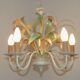 French Vintage Cream 5 Light Metal Chandelier Green and Peach Leaves
