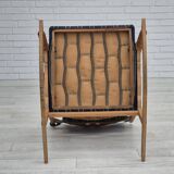 1970s, Danish design, oak wood rocking chair with footstool, furniture wool, original condition.