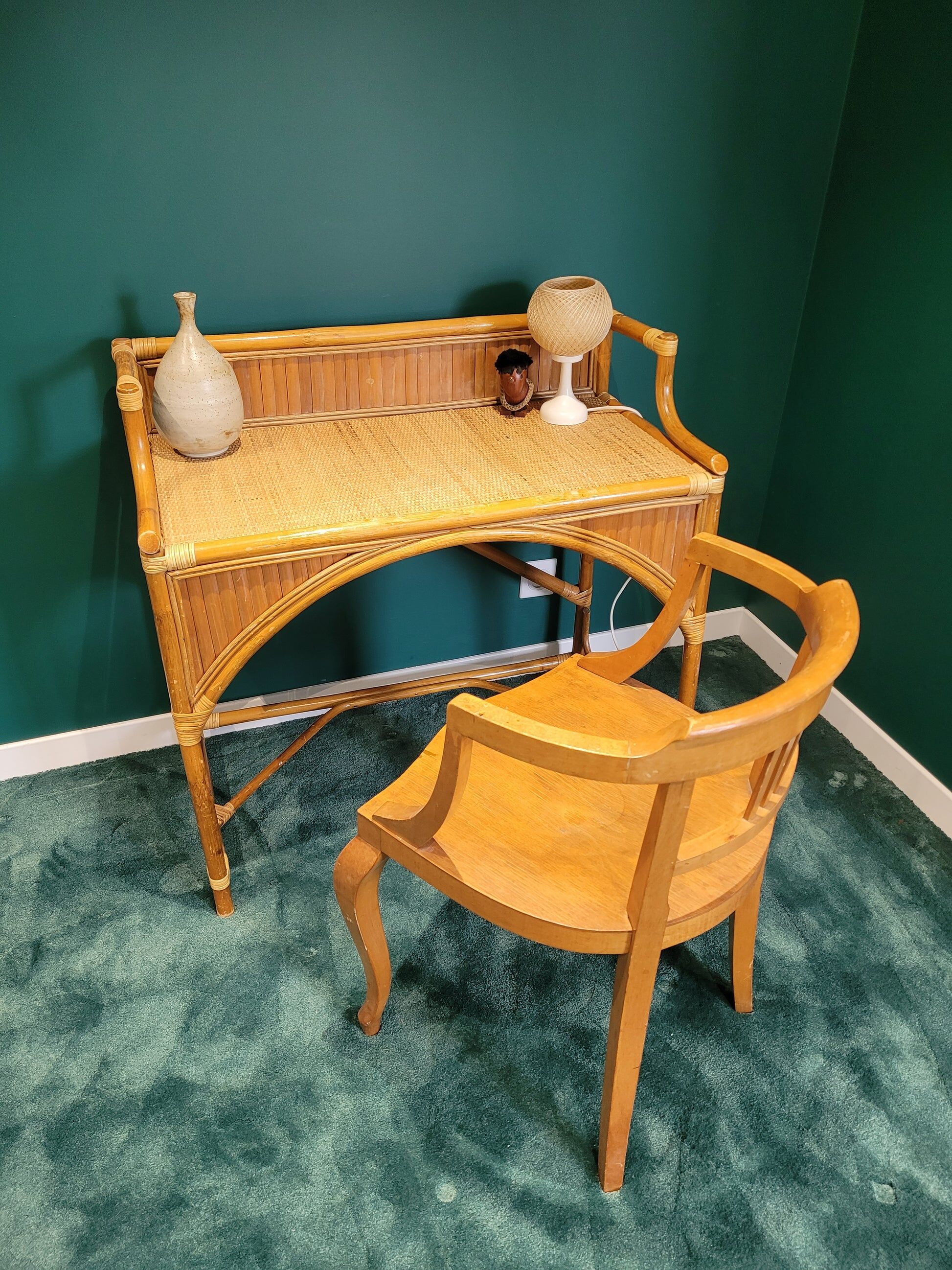 Vintage bamboo and rattan desk