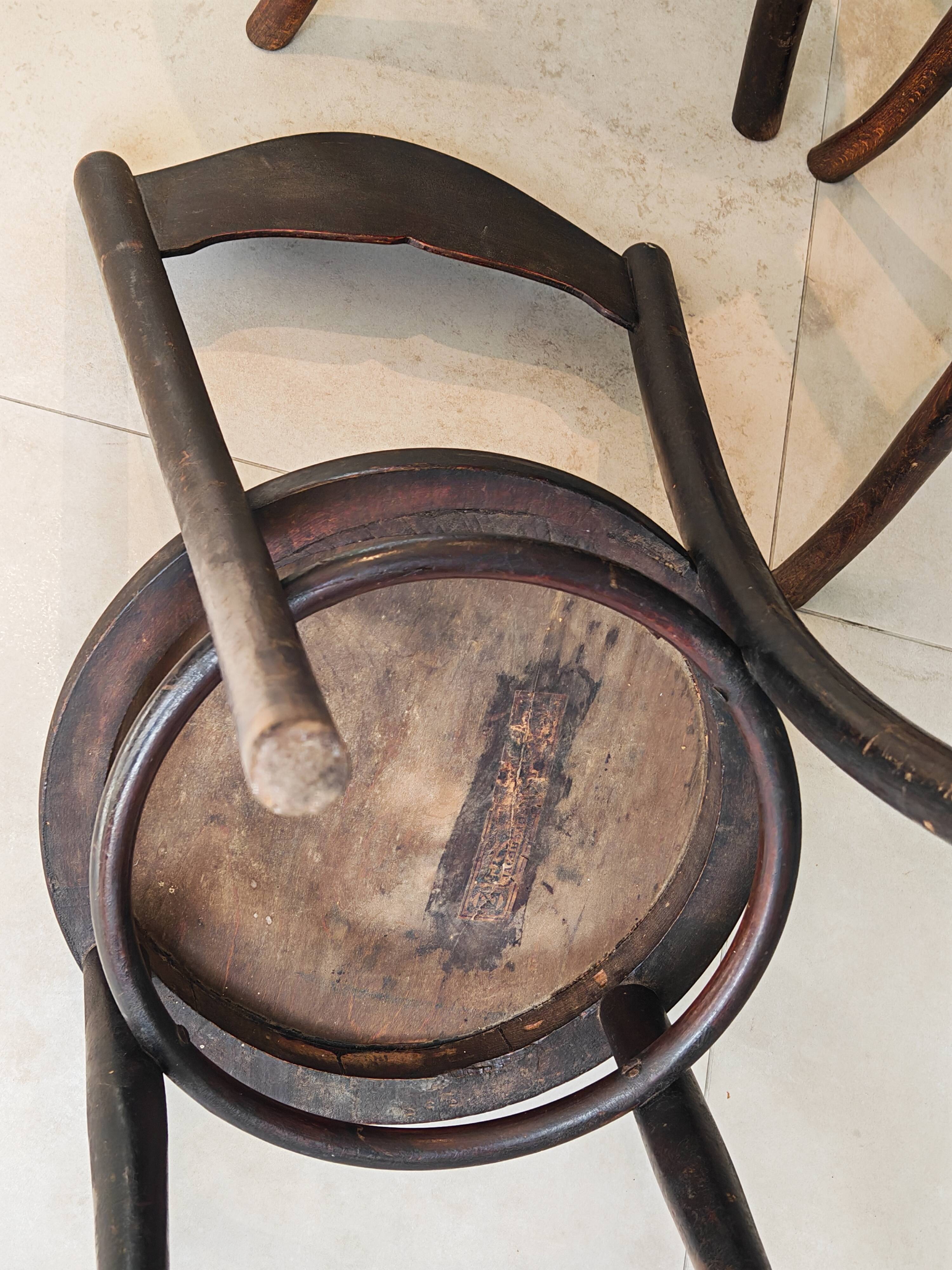 Rare set of 4 Jacob & Josef Kohn bistro chairs, bent wood, stamped 1900.