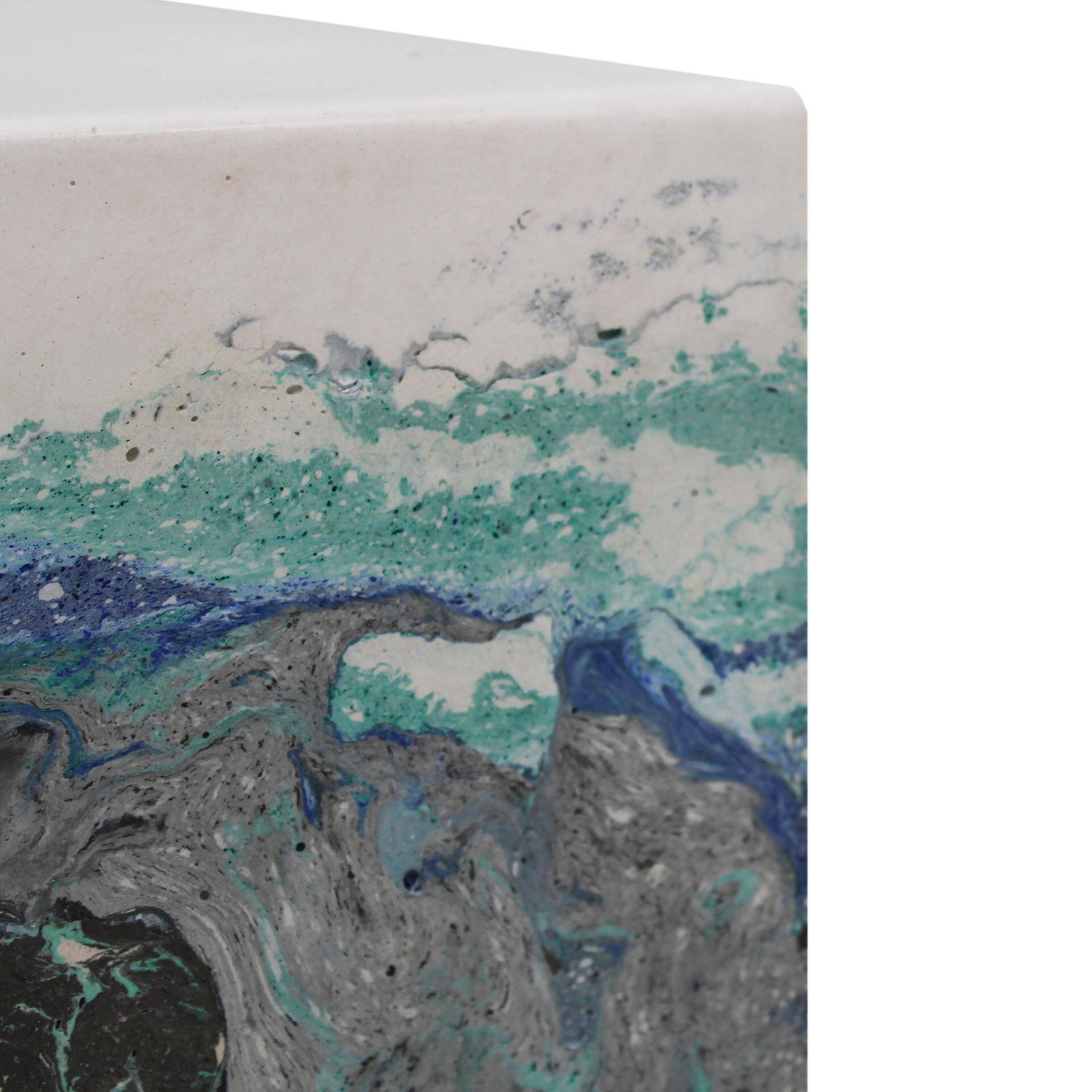 Contemporary Blue Stucco Marble Spanish Square Side Table