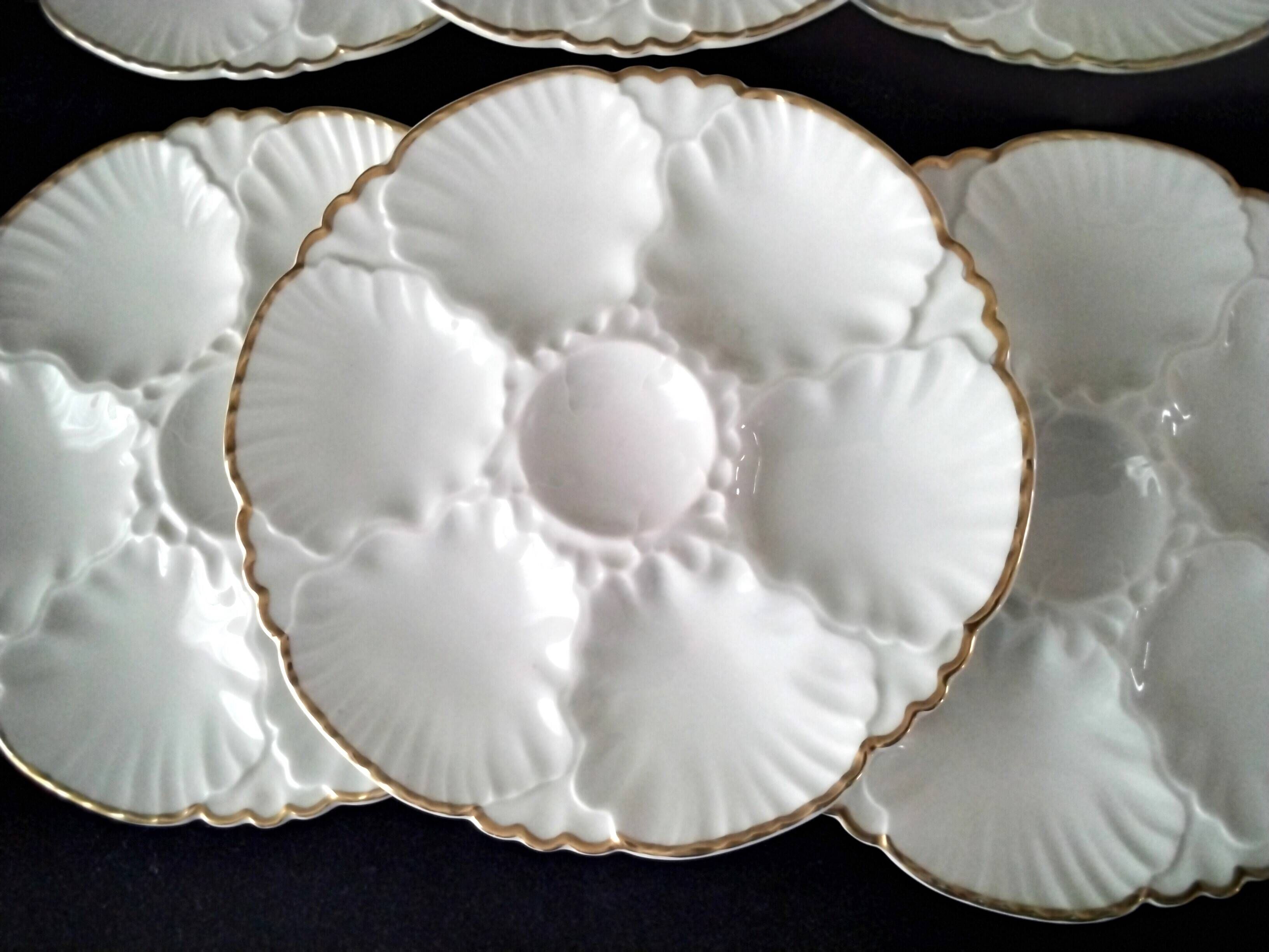 6 White porcelain oyster plates Cérabel Manufacture Belges