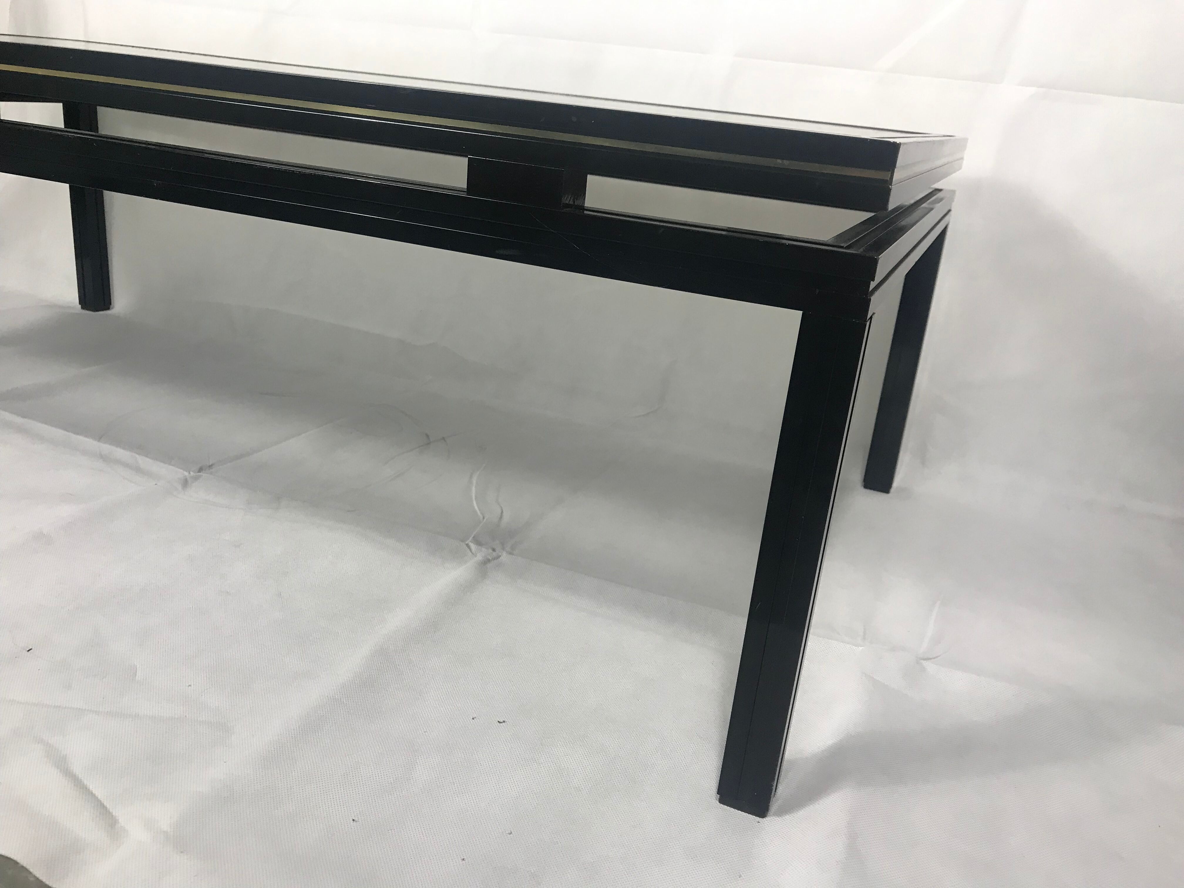 Pierre Vandel coffee table, glass with black cane pattern