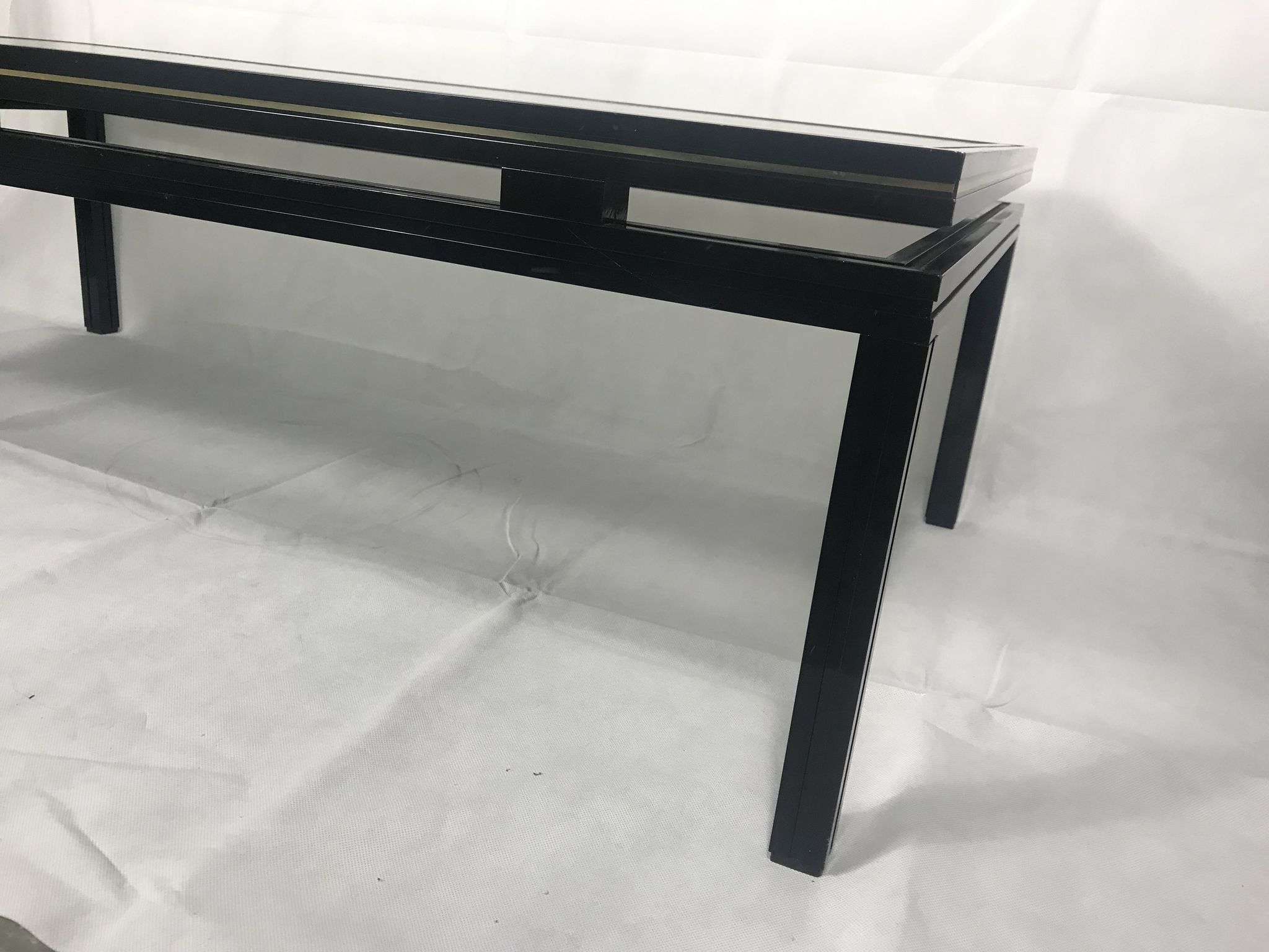Table basse Pierre Vandel verre motif cannage noir