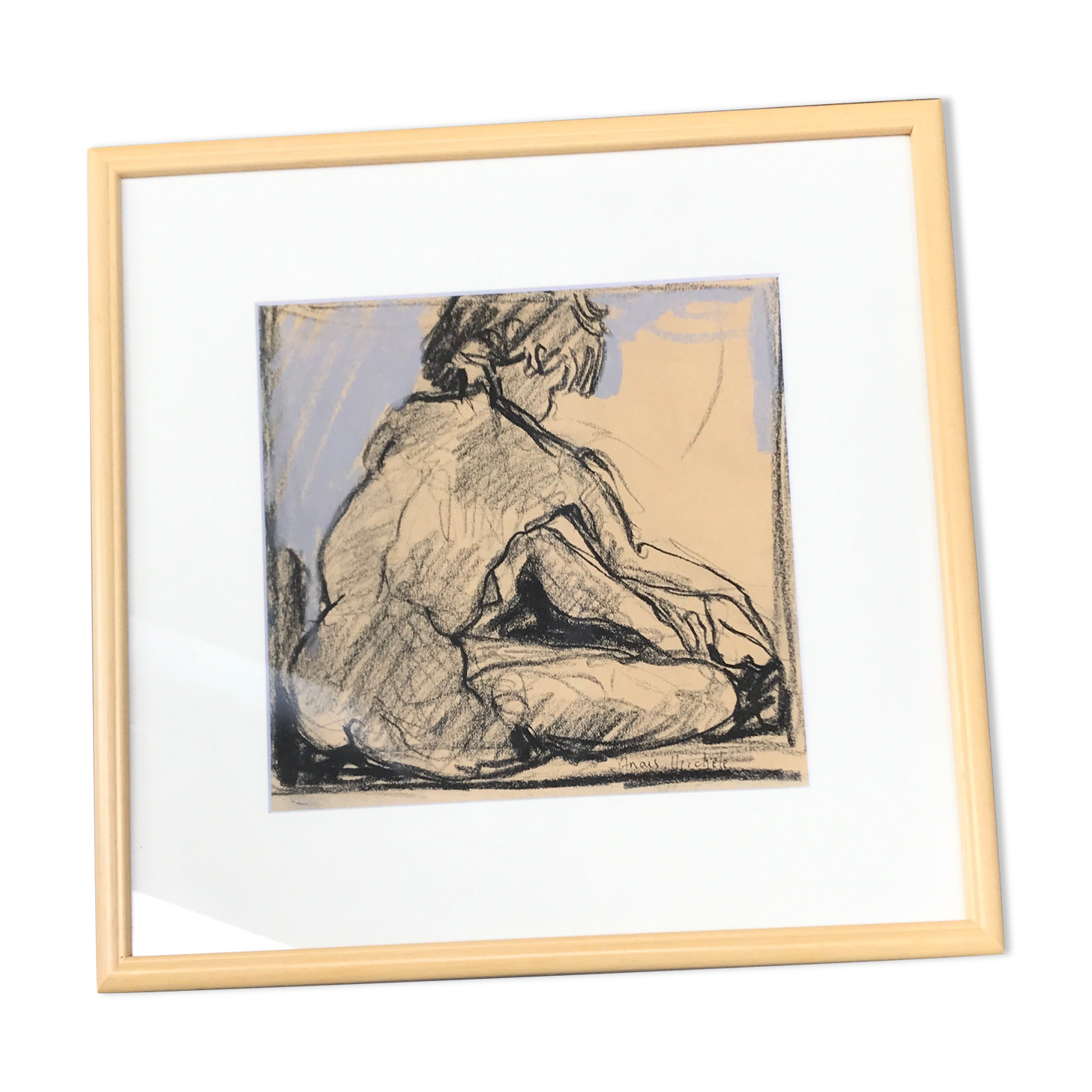 Female naked charcoal painting