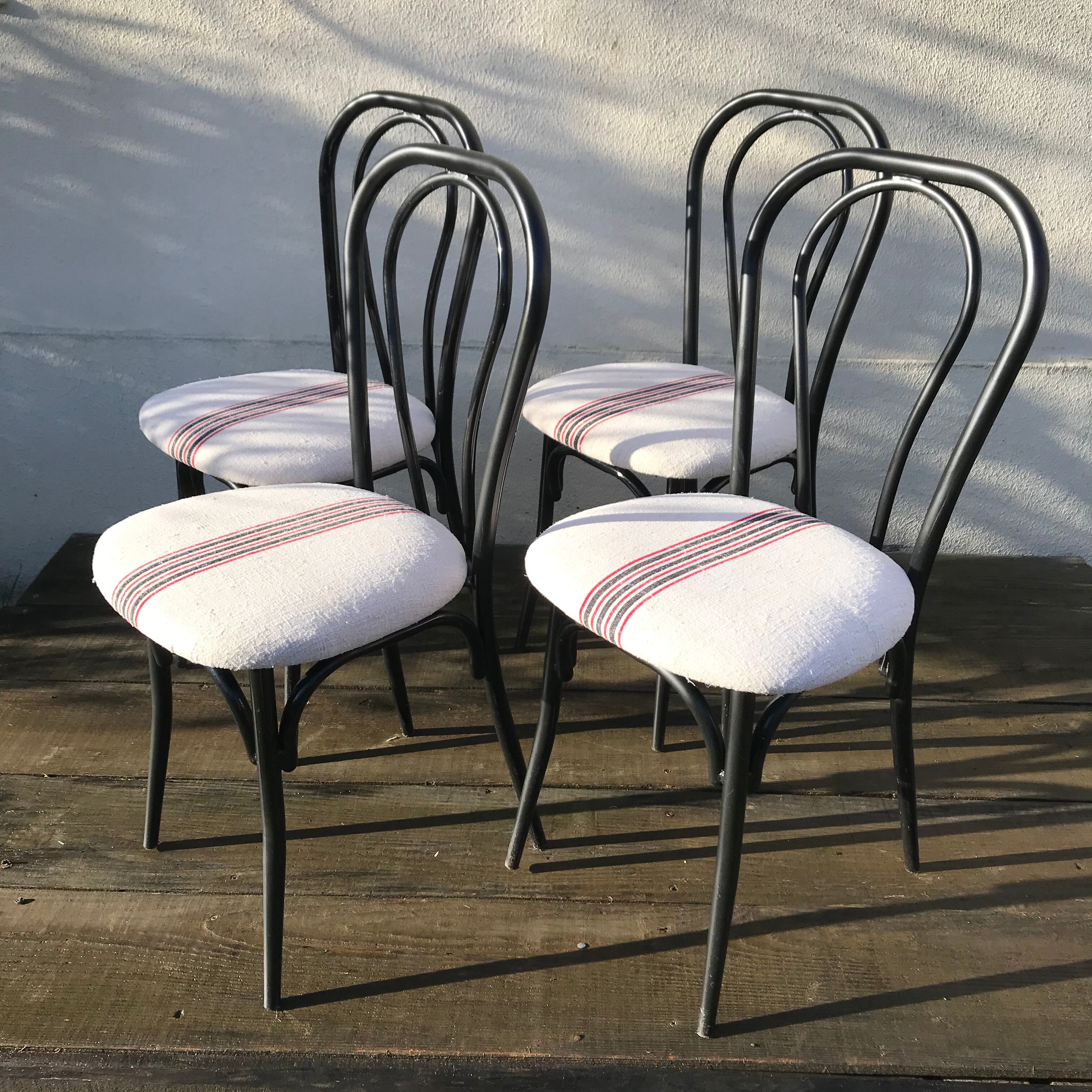 4 vintage black metal bistro chairs