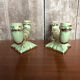 Old pair of double ceramic candlesticks green & gold vintage #A270