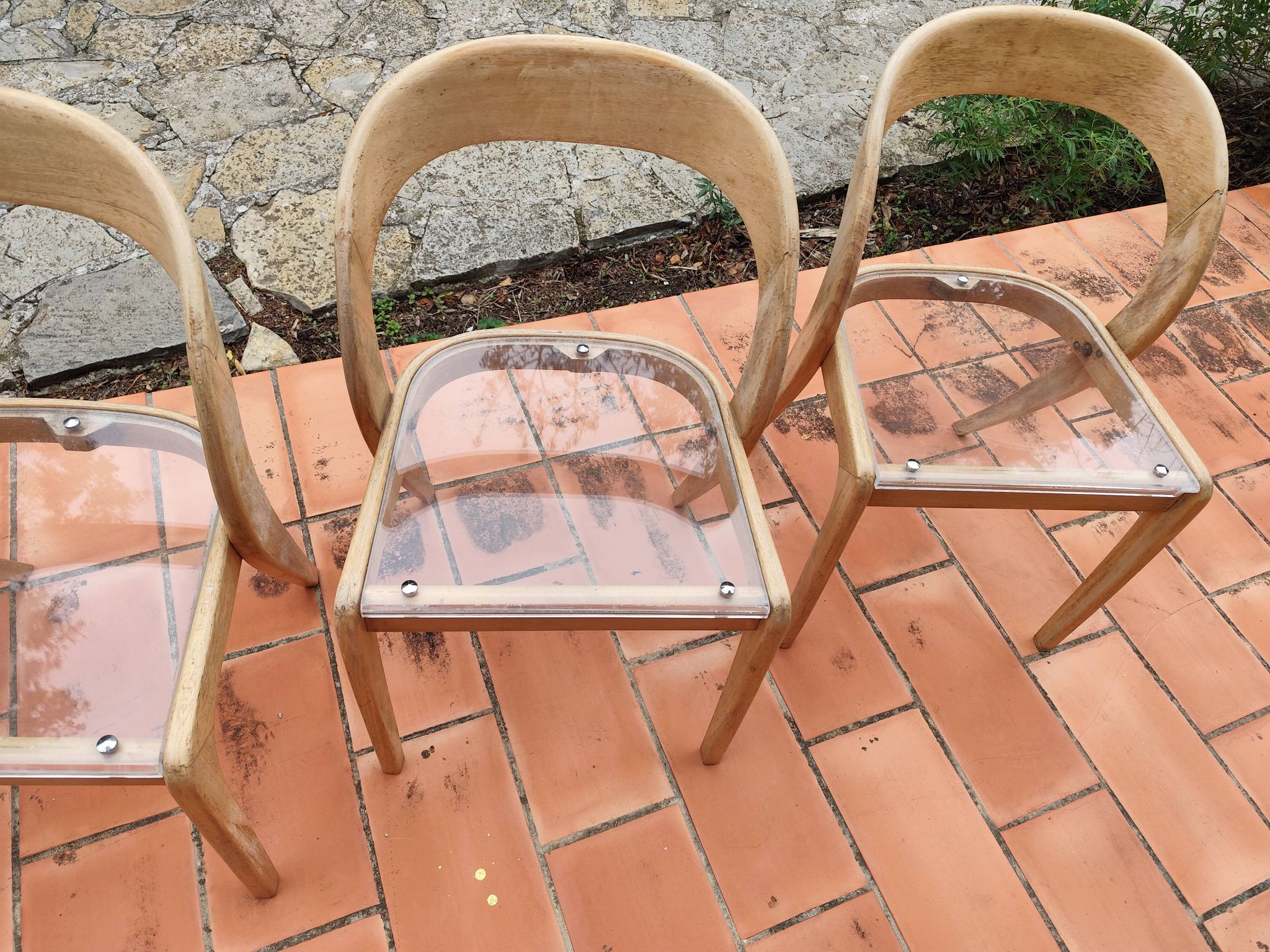 Set of 3 chairs + 1 stool baumann model gondole light oak reinterpreted