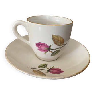 Small cup and saucer porcelain val d'or FG Opera pink décor