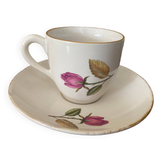 Petite tasse et soucoupe porcelaine val d'or FG Opéra décor rose