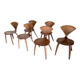 Set of 6 Cherner Norman Designer Chairs in Solid Walnut