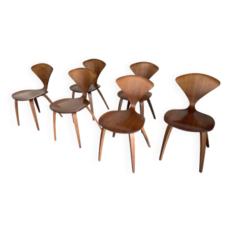 Lot de 6 Chaises Design Cherner Norman en Noyer Massif