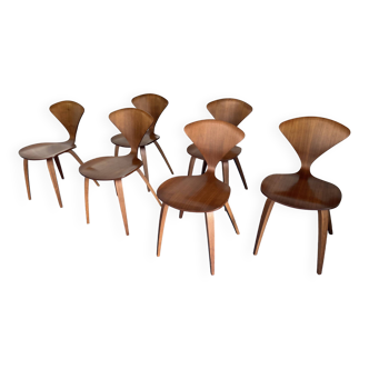 Set of 6 Cherner Norman Designer Chairs in Solid Walnut