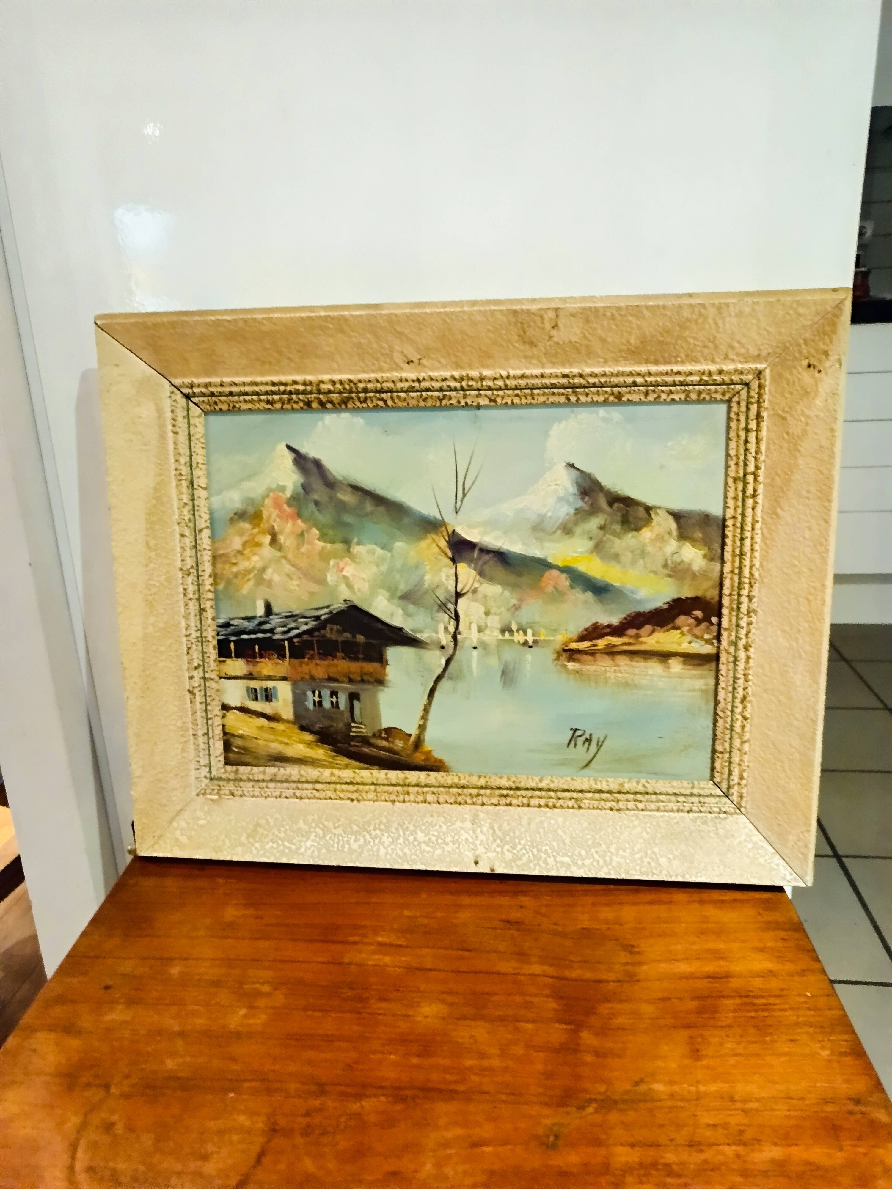 vintage oil on canvas 1950/1960 mountain landscape