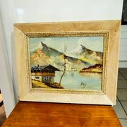 vintage oil on canvas 1950/1960 mountain landscape