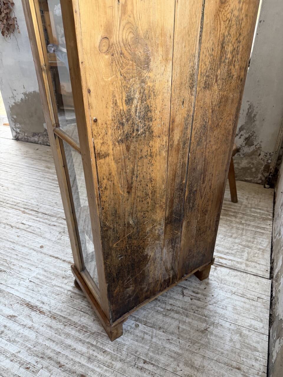 19th-century English pine display cabinet