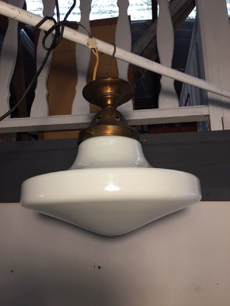 Ancient copper and opaline 1960 ceiling lamp