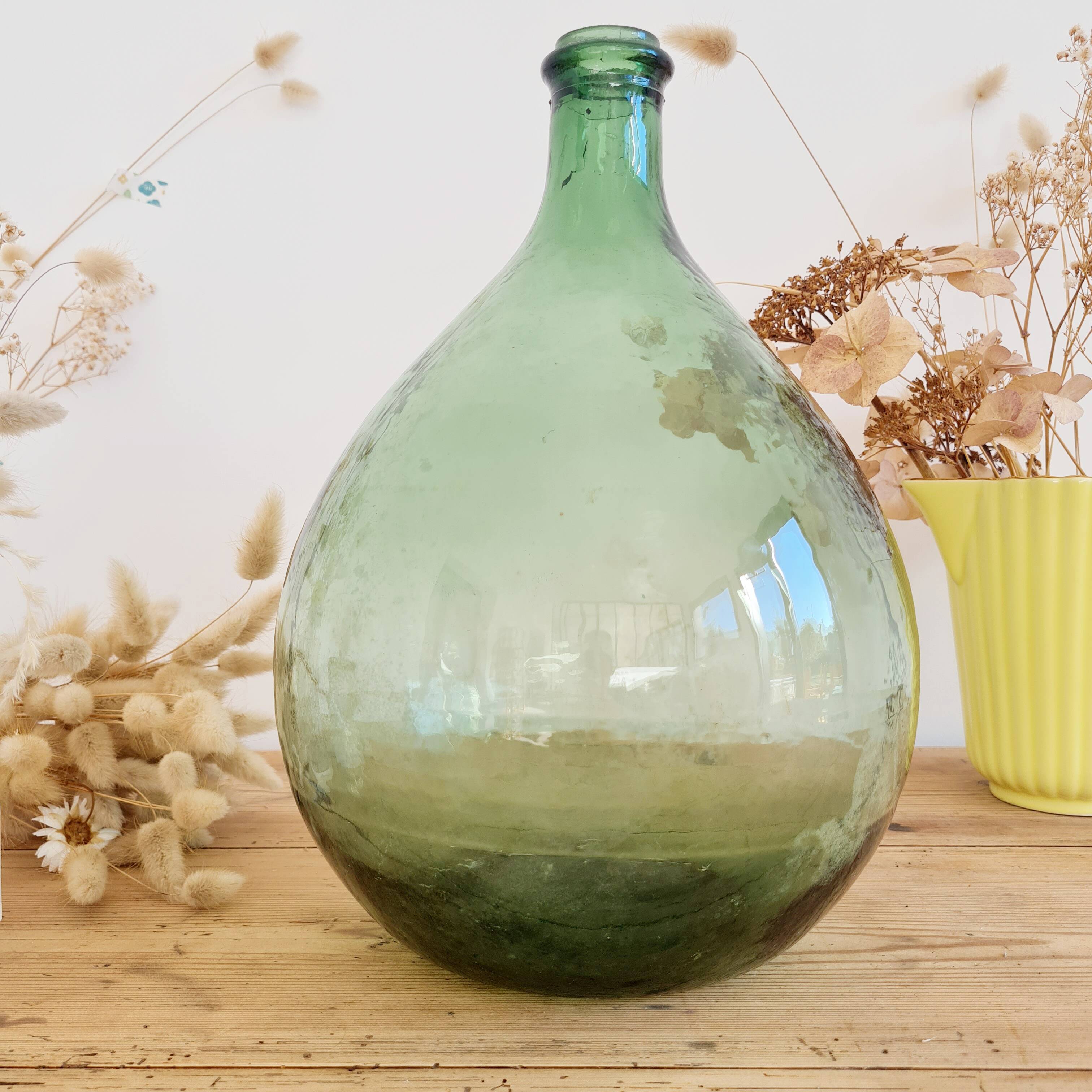 Antique green glass demijohn H30
