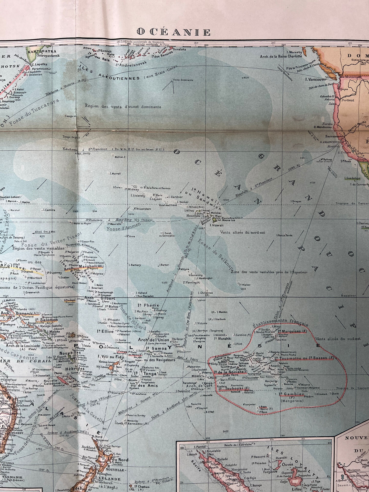 Carte ancienne Océanie 69x48cm