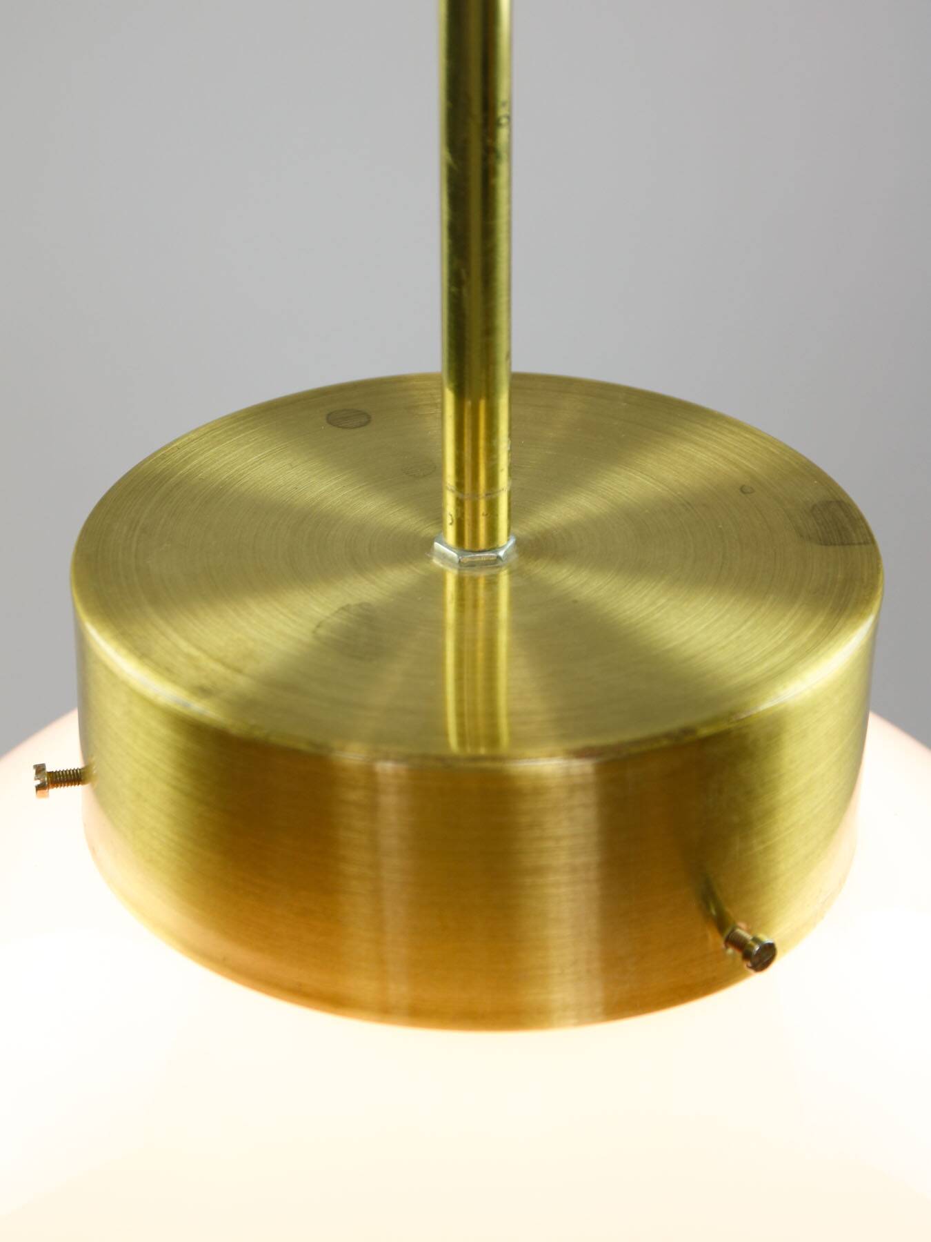 Big Mid-Century Italian Opaline & Brass Globe Pendant Lamp