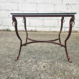 Table basse en fer et verre français - Table de cocktail - Table de salon - Années 80