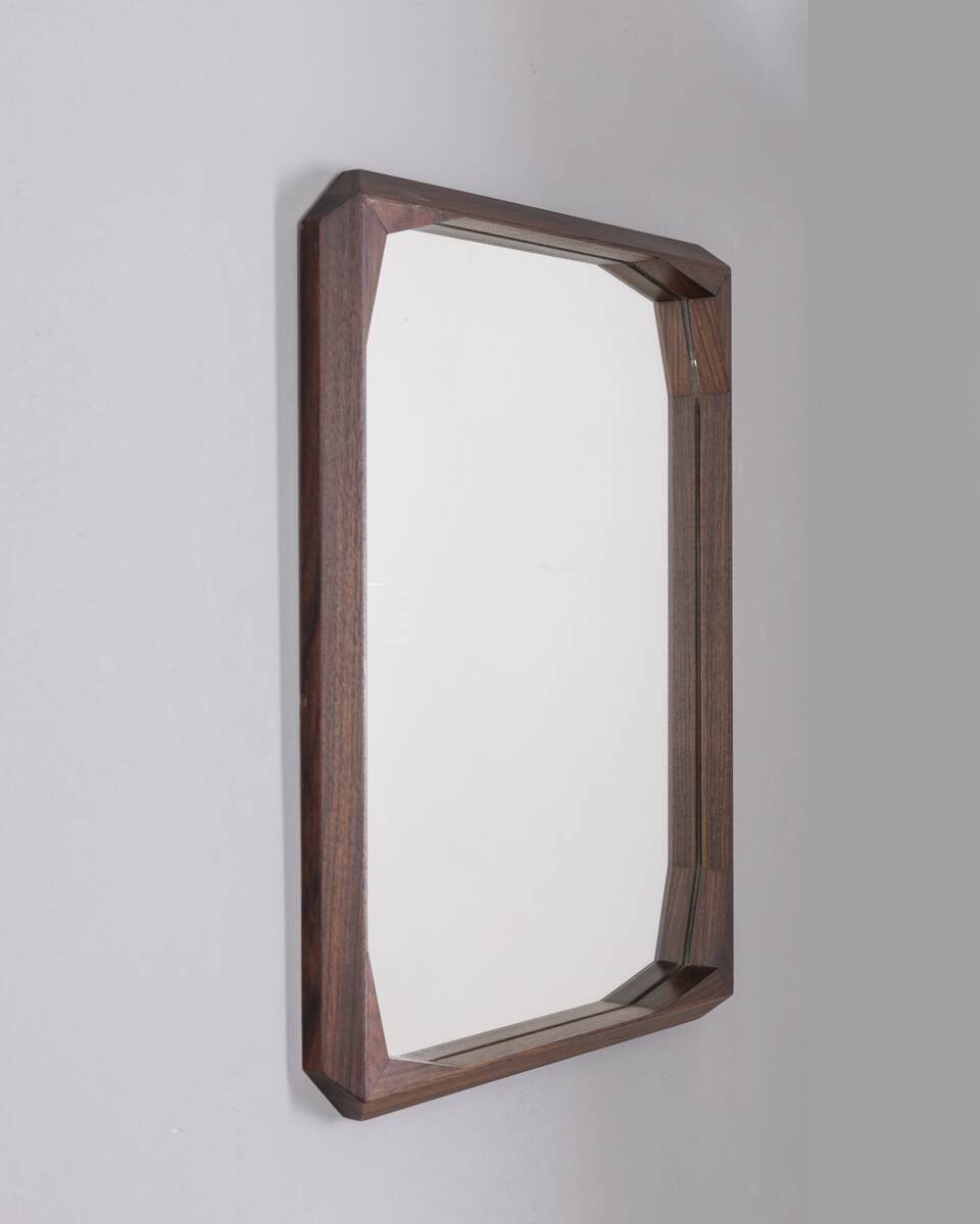 VINTAGE 1960S WALL MIRROR IN WALNUT WOOD DESIGNED BY DINO CAVALLI