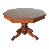 Napoleon III octagonal centre table in marquetry walnut.