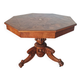 Table de milieu octogonale Napoléon III en noyer marqueté