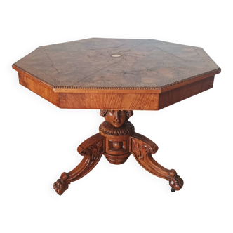Napoleon III octagonal centre table in marquetry walnut.