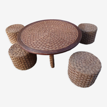 Table basse et tabourets en corde