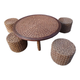 Table basse et tabourets en corde
