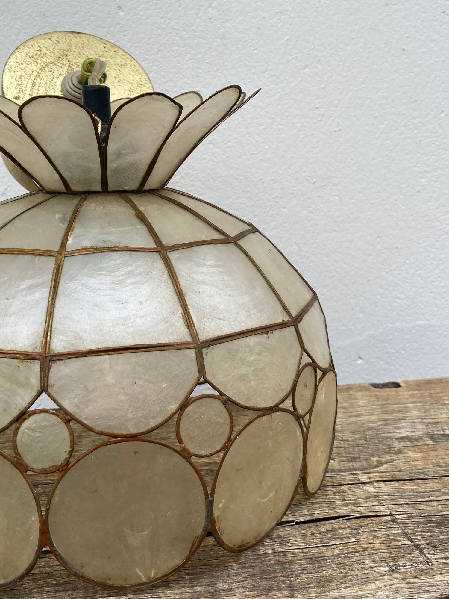 Mother-of-pearl and brass pendant lamp vintage circa 1960