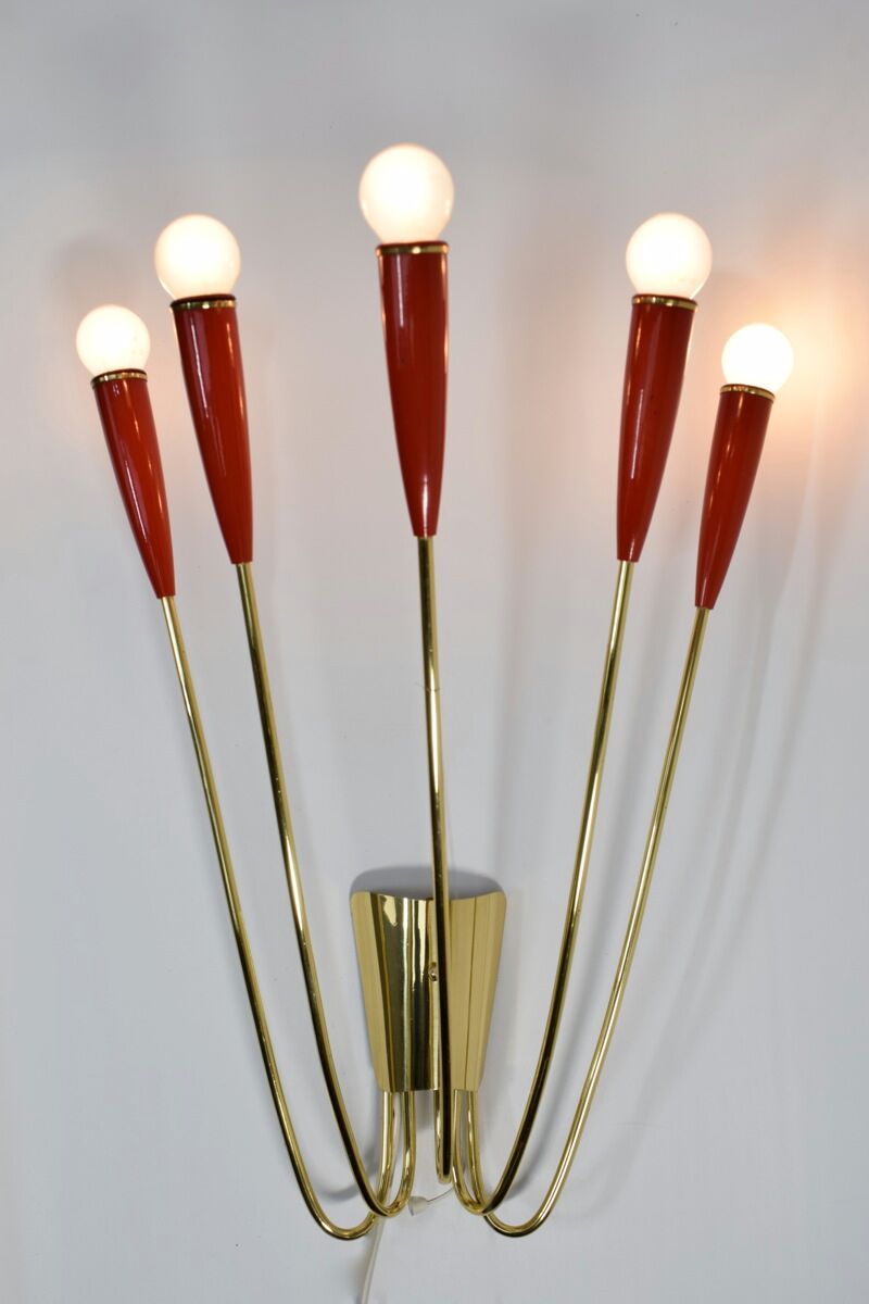 Wall lamp, 1960 brass and red