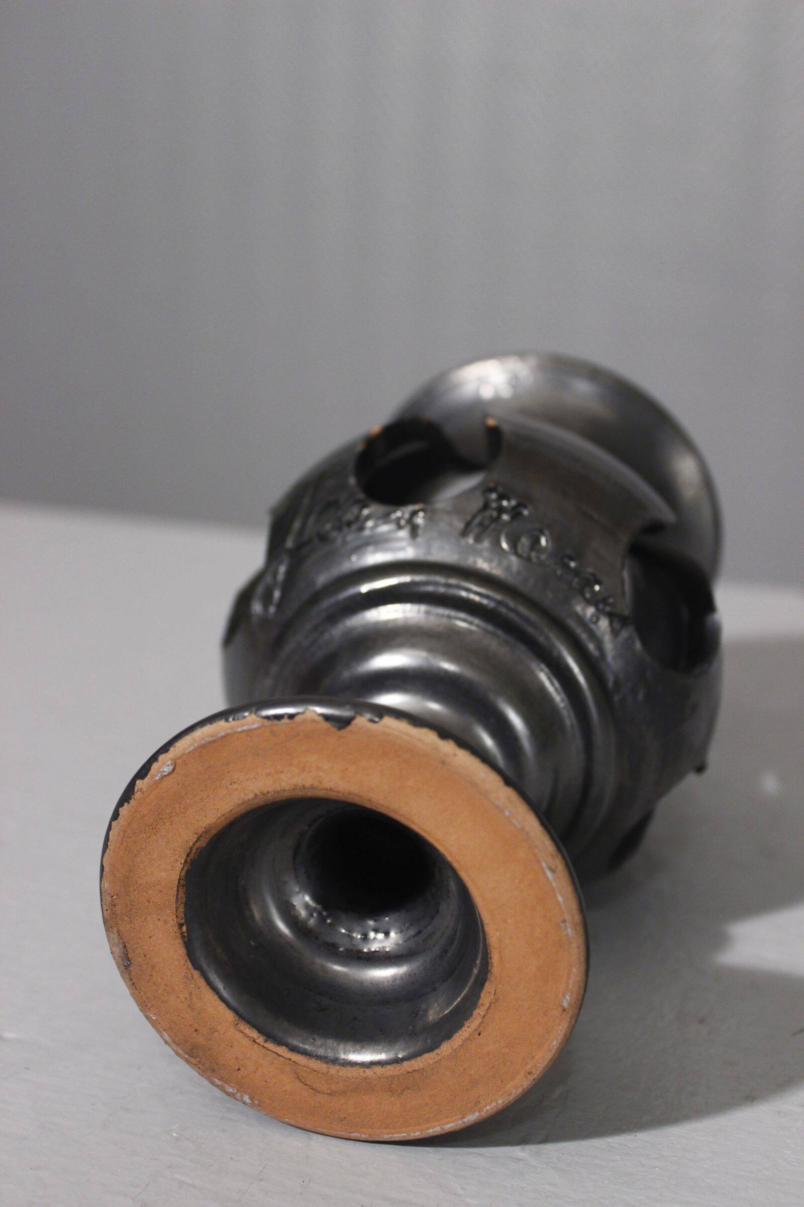 Jean Marais in Vallauris Black glazed candle holder 1970s