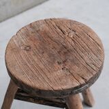 Primitive Mid-Century French Wooden Stool or Side Table