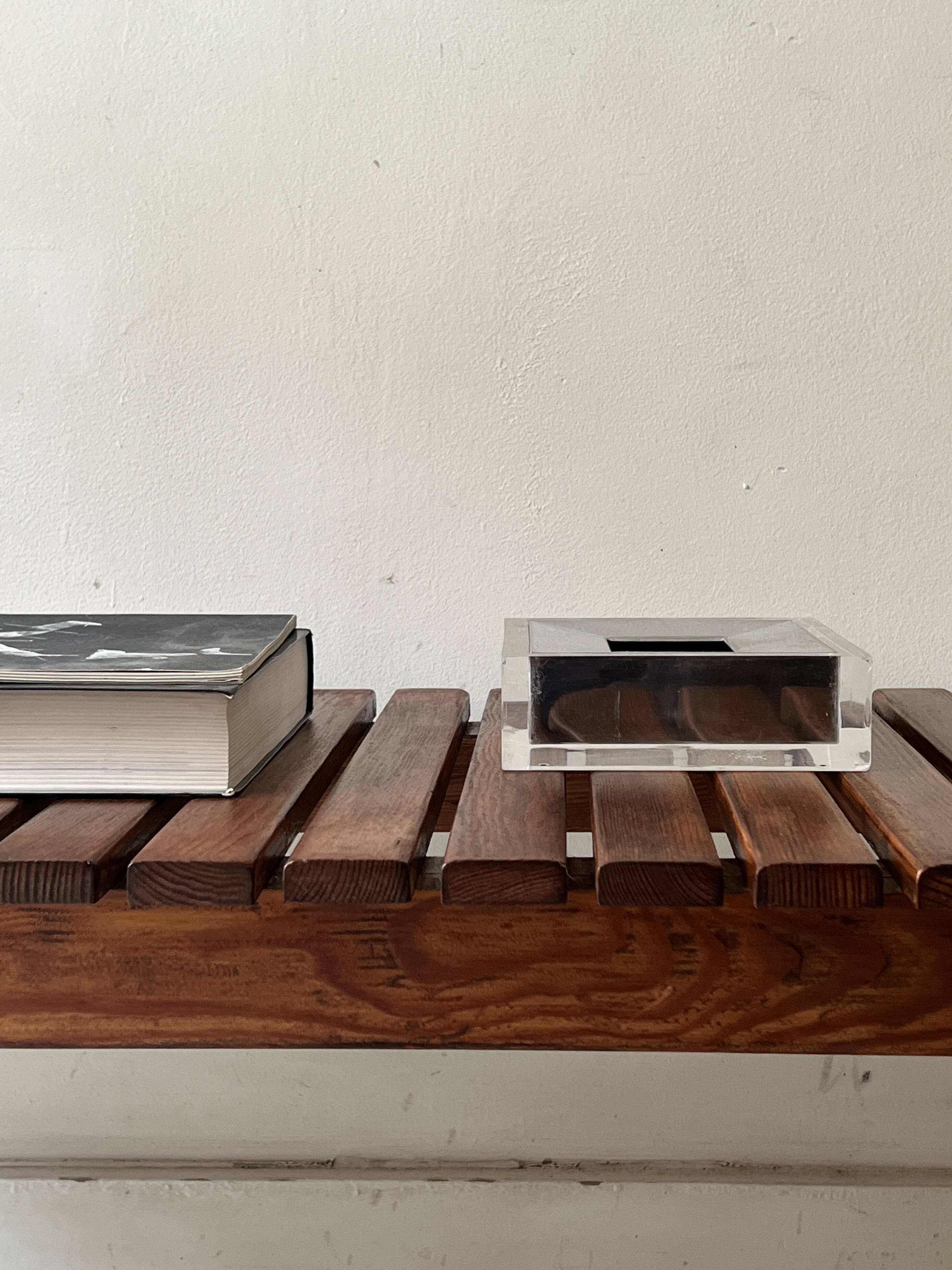 Bench / modernist coffee table made of wooden slats, 1970s design.