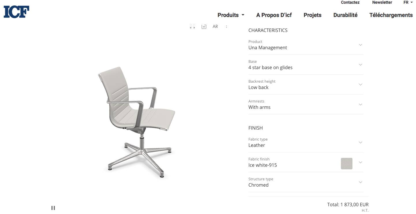 ICF armchair in white leather, four-star base on glides