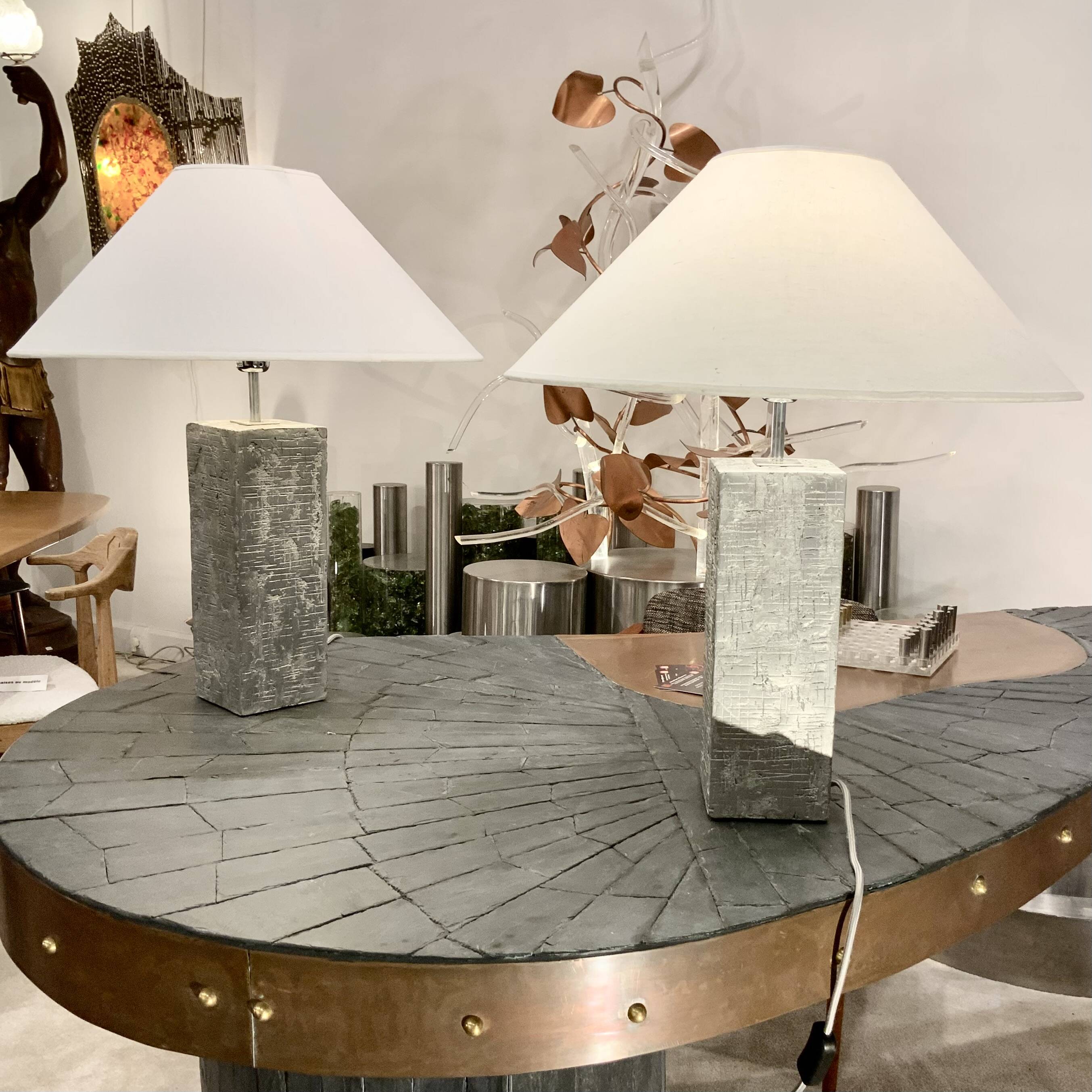 Pair Of Textured Aluminum Lamps