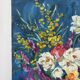 Bouquet on a blue background, oil on canvas signed Gisèle Renaut.