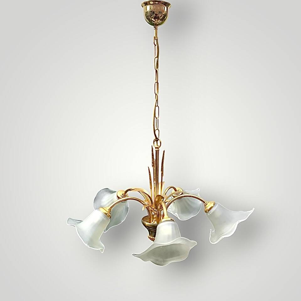 Antique five-arm wheat ear chandelier – hollywood regency - massive