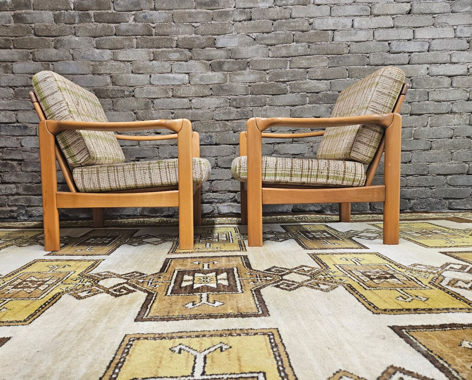 Pair of vintage scandinavian armchairs 1970 scottish fabric